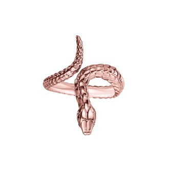Pierścionek wąż z zielonymi brylantami, różowe złoto 750