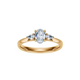 Pierścionek zaręczynowy z diamentem centralnym w szlifie owalnym 0,70 ct oraz diamentami w szlifie gruszy 0,20 ct, żółte złoto 750
