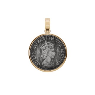 Zawieszka moneta ze srebra w złotej oprawie - Królowa Elżbieta II