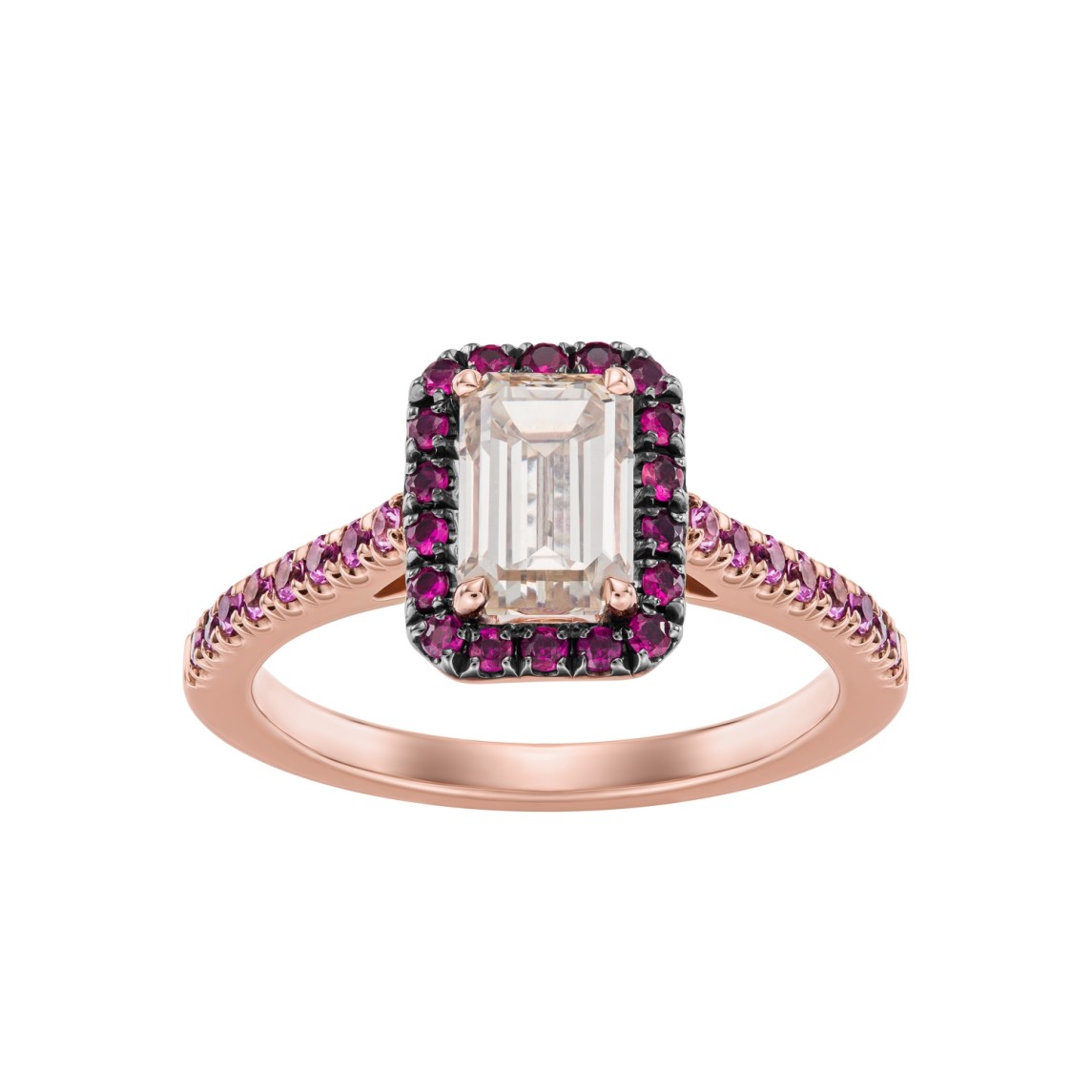Rose Gold Ring With Diamond, Rubies And Pink Sapphires