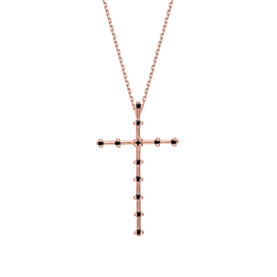 Rose Gold Cross Necklace With Black Diamonds