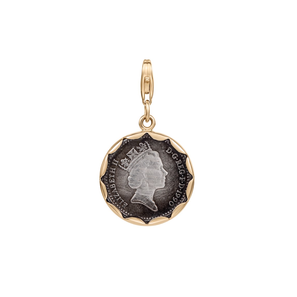 Silver Coin-Style Pendant Framed In Gold