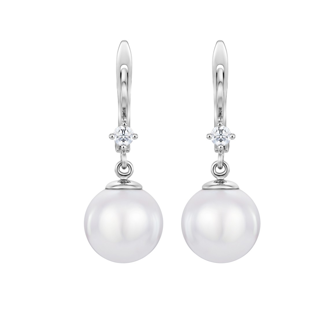 White Gold Earrings With Diamonds And Pearls