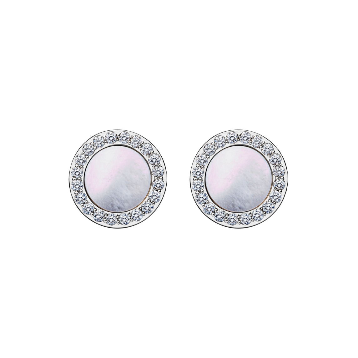 White Gold Earrings With Diamonds And Mother Of Pearl