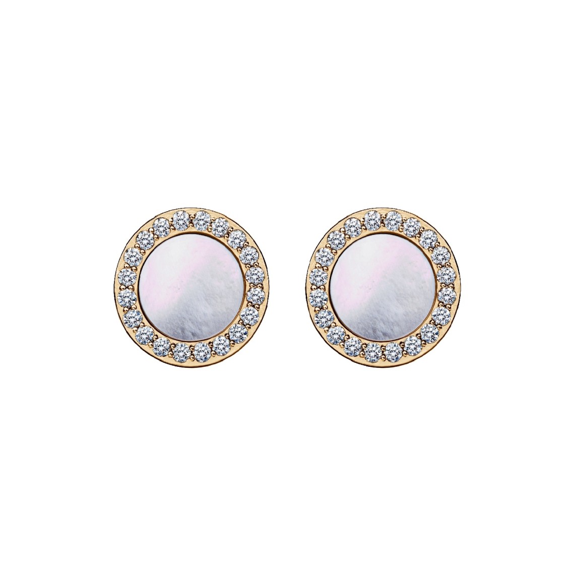 Yellow Gold Earrings With Diamonds And Mother Of Pearl