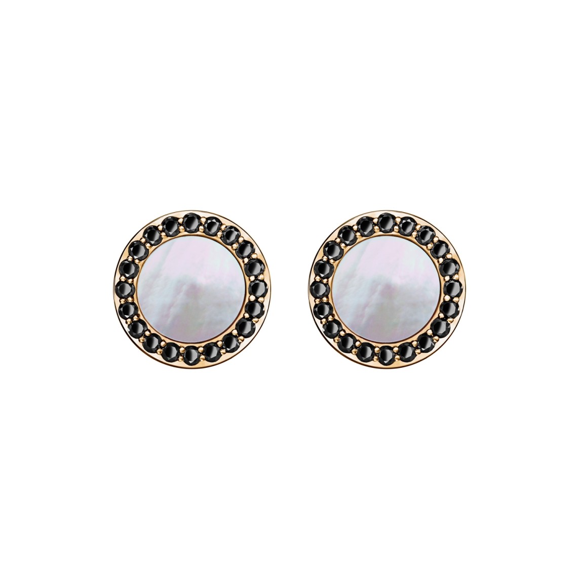 Yellow Gold Earrings With Black Diamonds And Mother Of Pearl