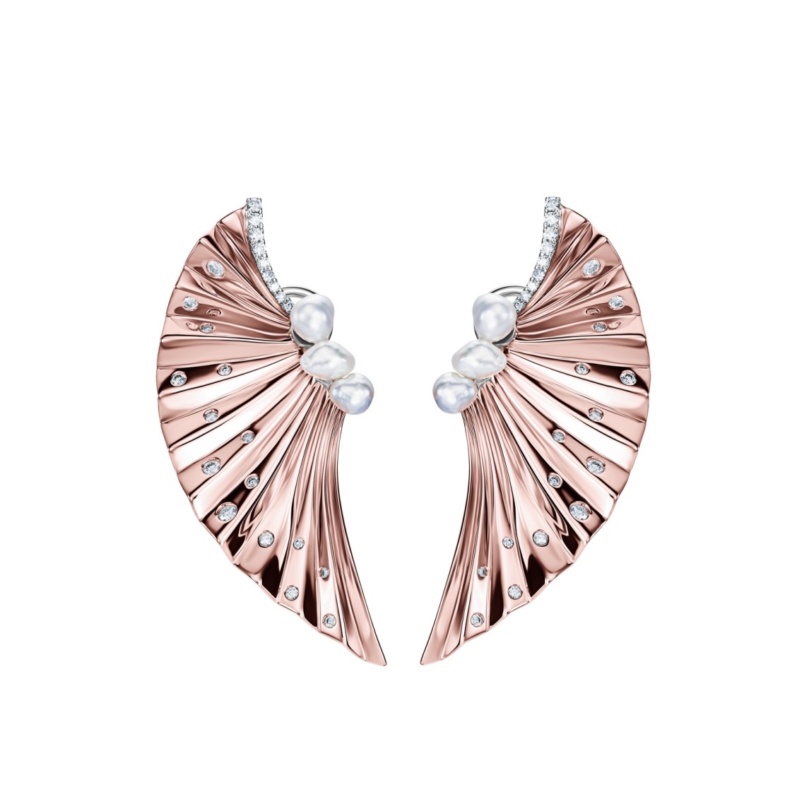 Rose Gold Earrings With Diamonds And Pearls