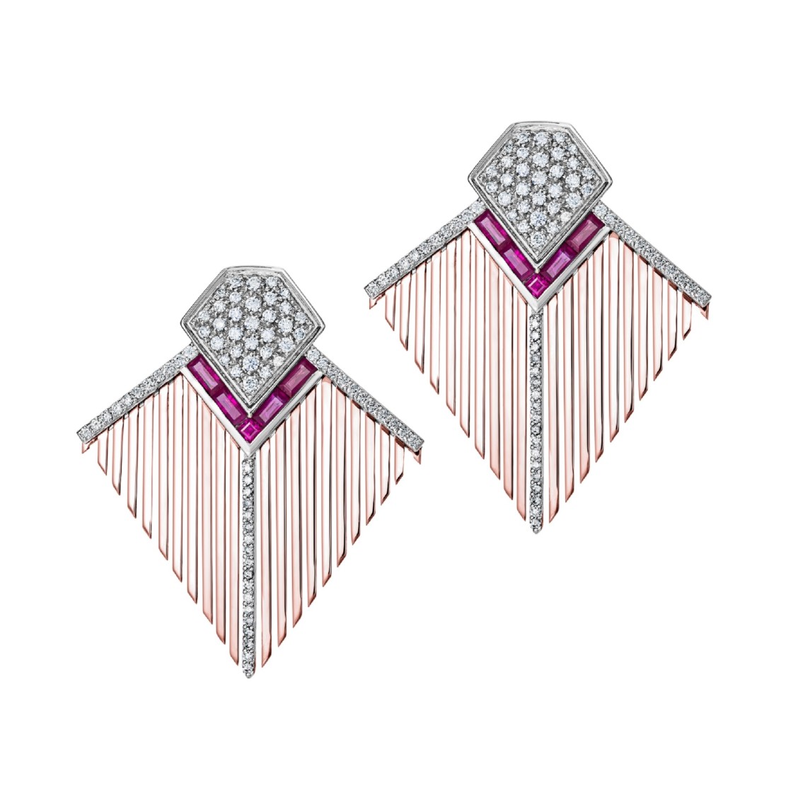White And Rose Gold Earrings With Diamonds And Rubies
