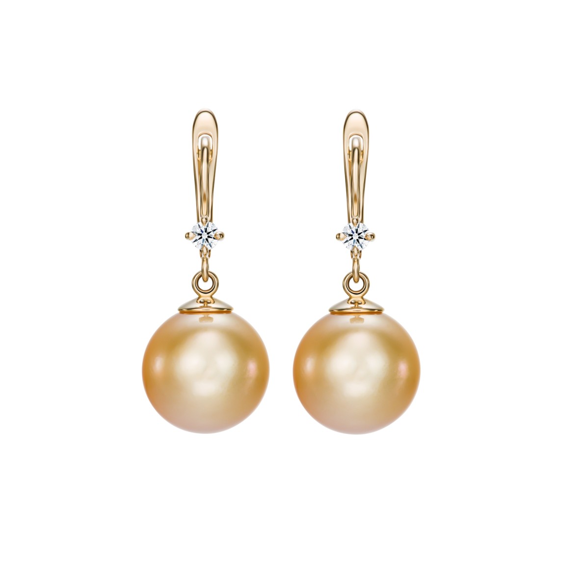 Yellow Gold Earrings With Diamonds And Golden South Sea Pearls