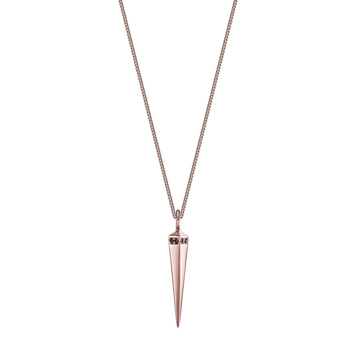Rose Gold Spike Necklace With Black Diamonds