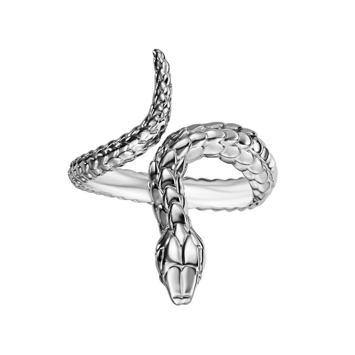 White Gold Snake Ring With Green Diamonds