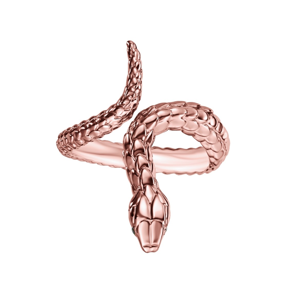 Rose Gold Snake Ring With Green Diamonds