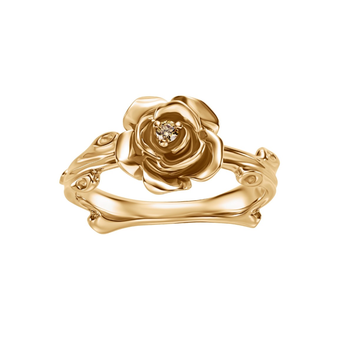 Yellow Gold Rose Ring With Fancy Yellow Diamond