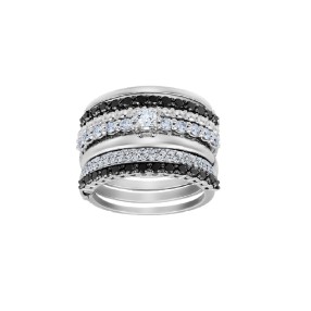 Seven-Band Ring With White and Black Diamonds