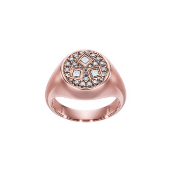 Rose Gold Signet Ring With Diamonds And Mother Of Pearl