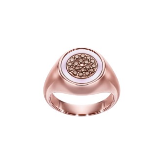 Rose Gold Signet Ring With Brown Diamonds And Mother Of Pearl
