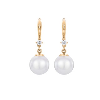 Yellow Gold Earrings With Diamonds And Pearls