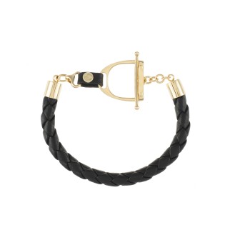 Genuine Leather Bracelet With Stirrup In Yellow Gold