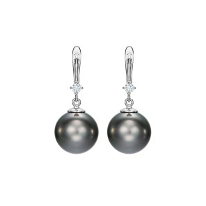 White Gold Earrings With Diamonds And Tahitian Pearls