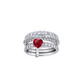 White Gold Ring With Ruby Heart And Diamonds