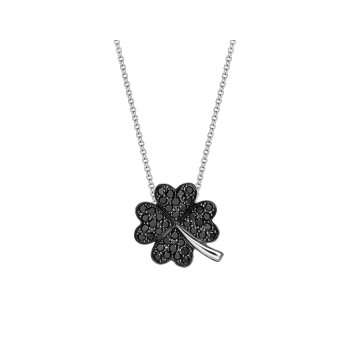 Four-Leaf Clover Pendant In White Gold With Black Diamonds