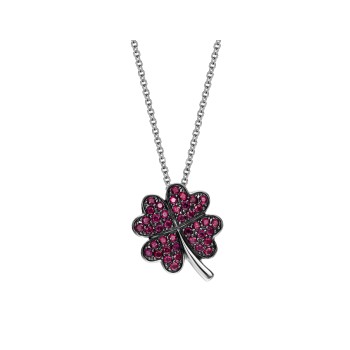 Four-Leaf Clover Pendant In White Gold With Rubies