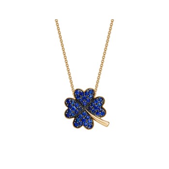 Four-Leaf Clover Pendant In Yellow Gold With Sapphires