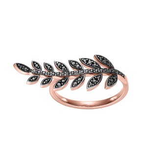 Rose Gold Leaf Ring With Black Diamonds