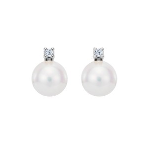 White Gold Earrings With Pearls And Diamonds