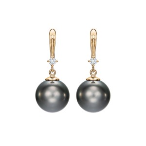 Yellow Gold Earrings With Diamonds And Tahitian Pearls