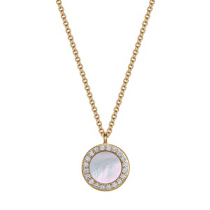 Yellow Gold Necklace With Diamonds And Mother Of Pearl
