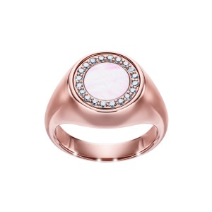 Rose Gold Signet Ring With Diamonds And Mother Of Pearl