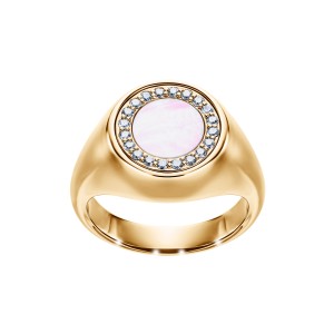 Yellow Gold Signet Ring With Diamonds And Mother Of Pearl