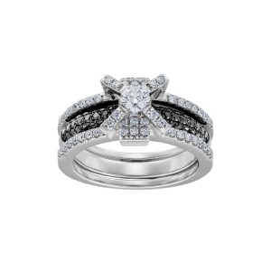 White Gold Ring Set With White And Black Diamonds