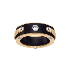 Wood Ring With Diamond In Yellow Gold
