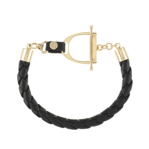 Genuine Leather Bracelet With Stirrup In Yellow Gold