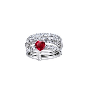 White Gold Ring With Ruby Heart And Diamonds