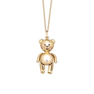 Yellow Gold Teddy Bear Pendant With Sapphires and Diamond
