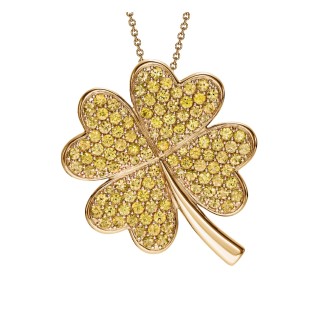 Four-Leaf Clover Pendant In Yellow Gold With Yellow Sapphires