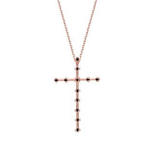 Rose Gold Cross Necklace With Black Diamonds