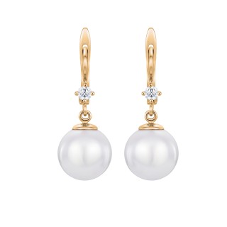 Yellow Gold Earrings With Diamonds And Pearls