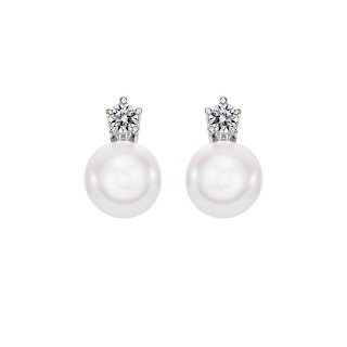White Gold Earrings With Diamonds And Pearls