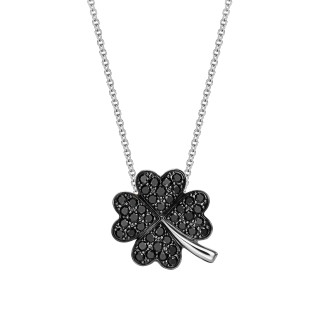 Four-Leaf Clover Pendant In White Gold With Black Diamonds