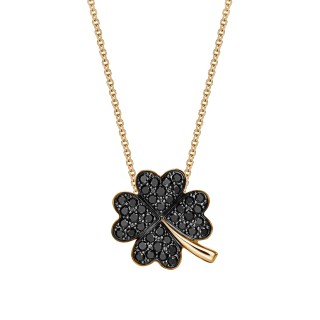 Four-Leaf Clover Pendant In Yellow Gold With Black Diamonds