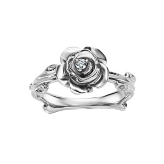 White Gold Rose Ring With Diamond