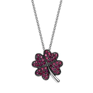 Four-Leaf Clover Pendant In White Gold With Rubies